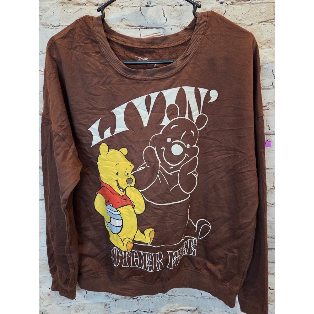Disney Womens Brown Sweatshirt Winnie The Pooh "Livin' Bother Free" Size M - Picture 1 of 4